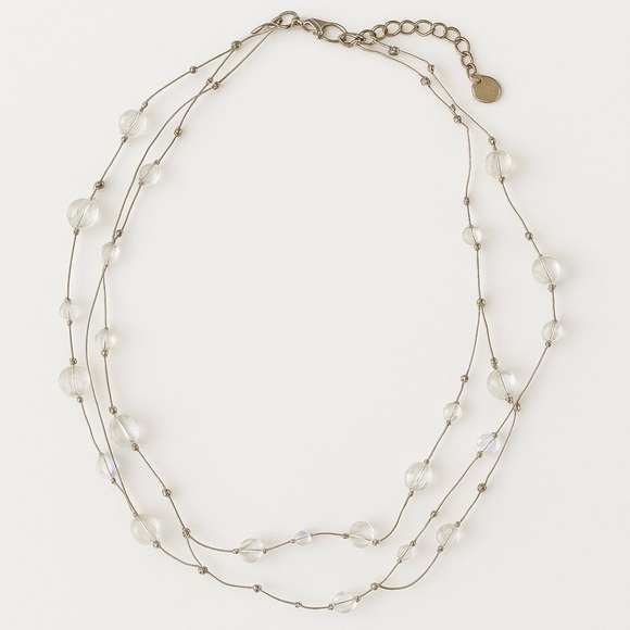 Vintage Jewelry - Three Strand Clear Beaded Necklace